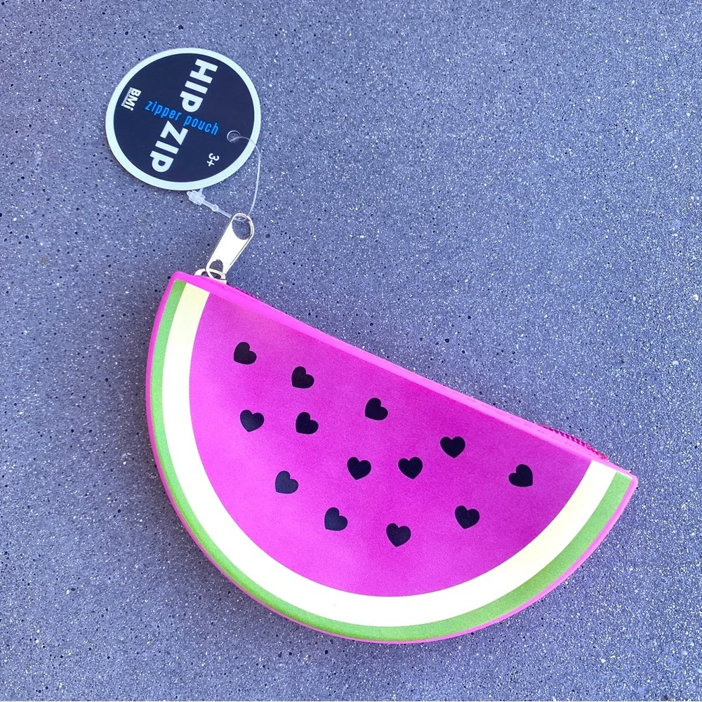 Urban outfitters watermelon print pouch coin purse rubber silicone zipper NEW